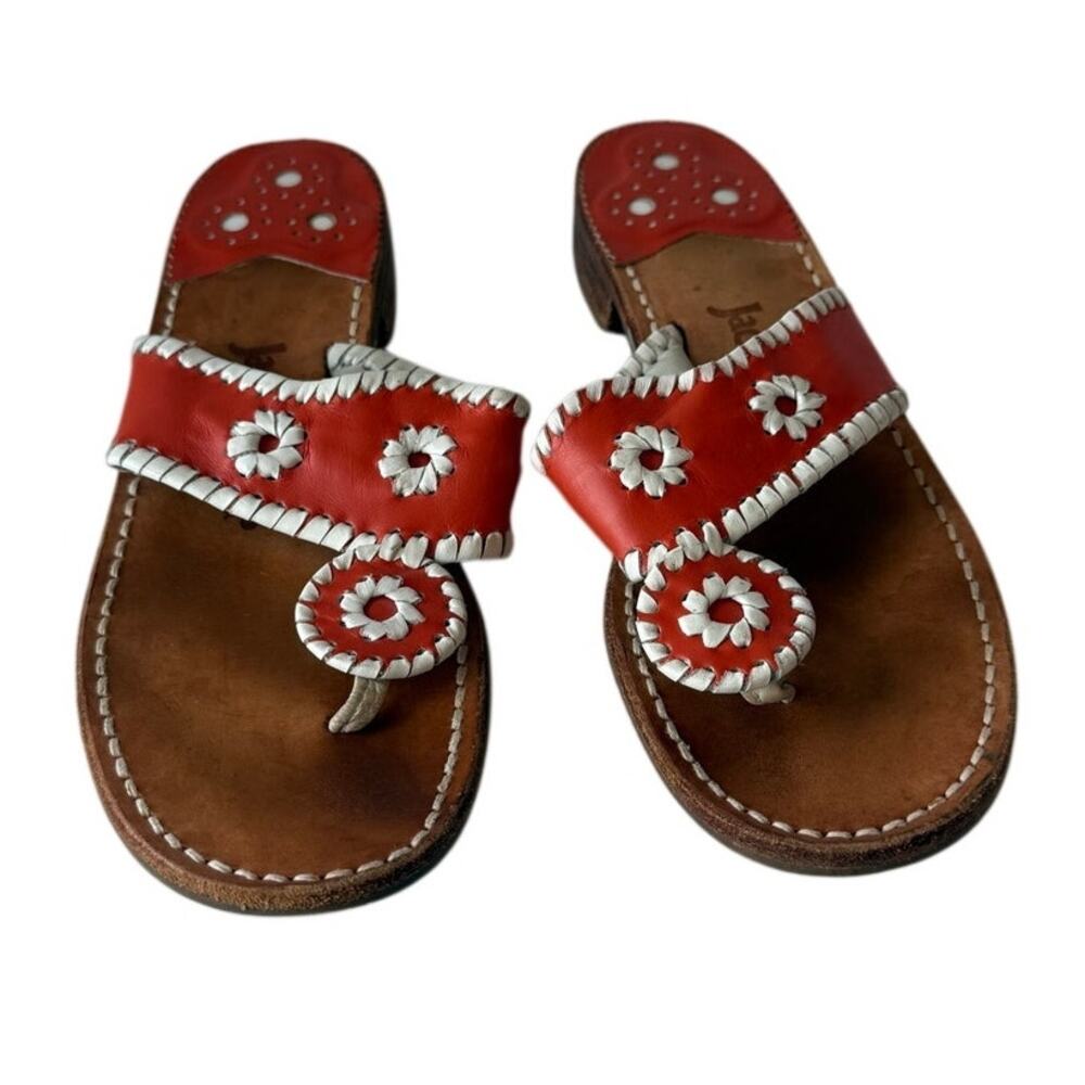 Jack Rogers Navajo Palm Beach Orange White Leather Sandals Size 8